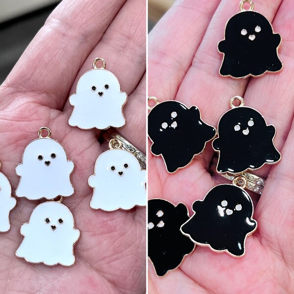 Halloween charms, enamel charms, ghost charms, charm bracelets, jewelry charms, Halloween jewelry, charms for kids, 5 charms per pack