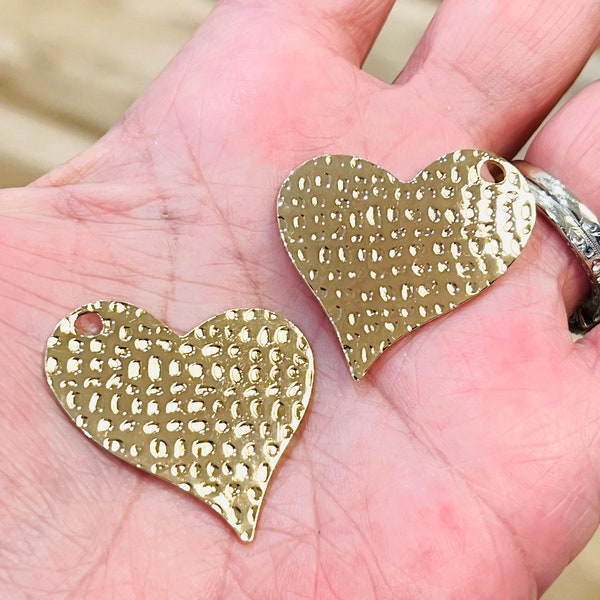 Hammered Heart pendants, Gold plated pendants and charms, valentines charms, jewelry charms, necklace pendants, hammered jewelry