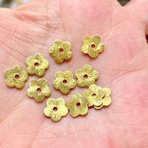 6mm, 8mm brushed gold plated flower beads, gold spacer beads, brushed gold beads, jewelry beads, 25 beads per pack