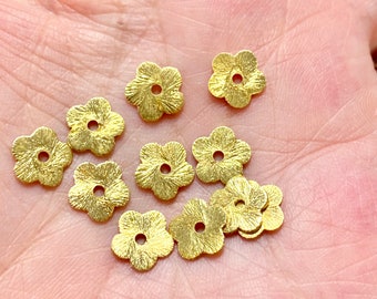 6mm, 8mm brushed gold plated flower beads, gold spacer beads, brushed gold beads, jewelry beads, 25 beads per pack