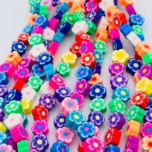 10mm flower shaped beads, polymer clay beads, rainbow beads, jewelry beads bracelet beads, beads for kids approximately 40 beads