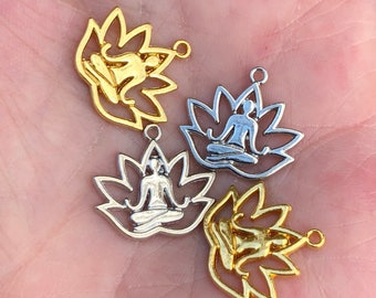 Tibetan style yoga charms, double sided silver charms, gold charms, mala charms, jewelry making, 10 per pack
