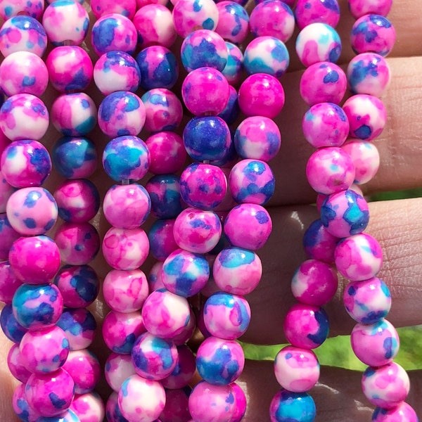 6mm ,8mm Jade gemstones, multicolored beads, jewelry making beads, gemstone beads, tye dye beads 1 strand per pack