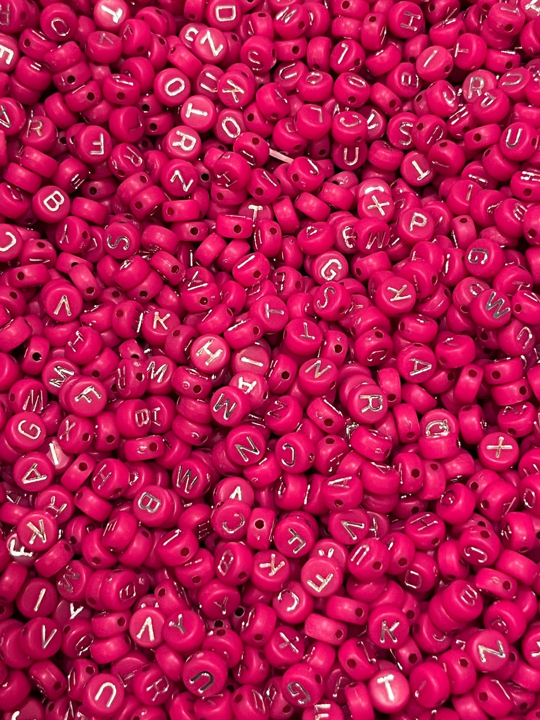 7mm Alphabet Beads, Fuchsia Silver Letter Beads for Kids, Word Beads Name Beads, Letter Jewelry