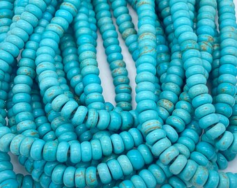 Natural Turquoise Heishi Spacer Beads ~ Natural Gemstone 6mm Disc Wheel ~ Arizona Turquoise Smooth Tyre Rondelle Beads ~ 8 Strand