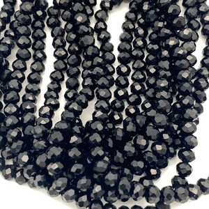 2mm, 4mm, 6mm 8mm Black glass beads, faceted glass beads, bracelet beads, jewelry making beads, rondelle shaped beads imagem 2