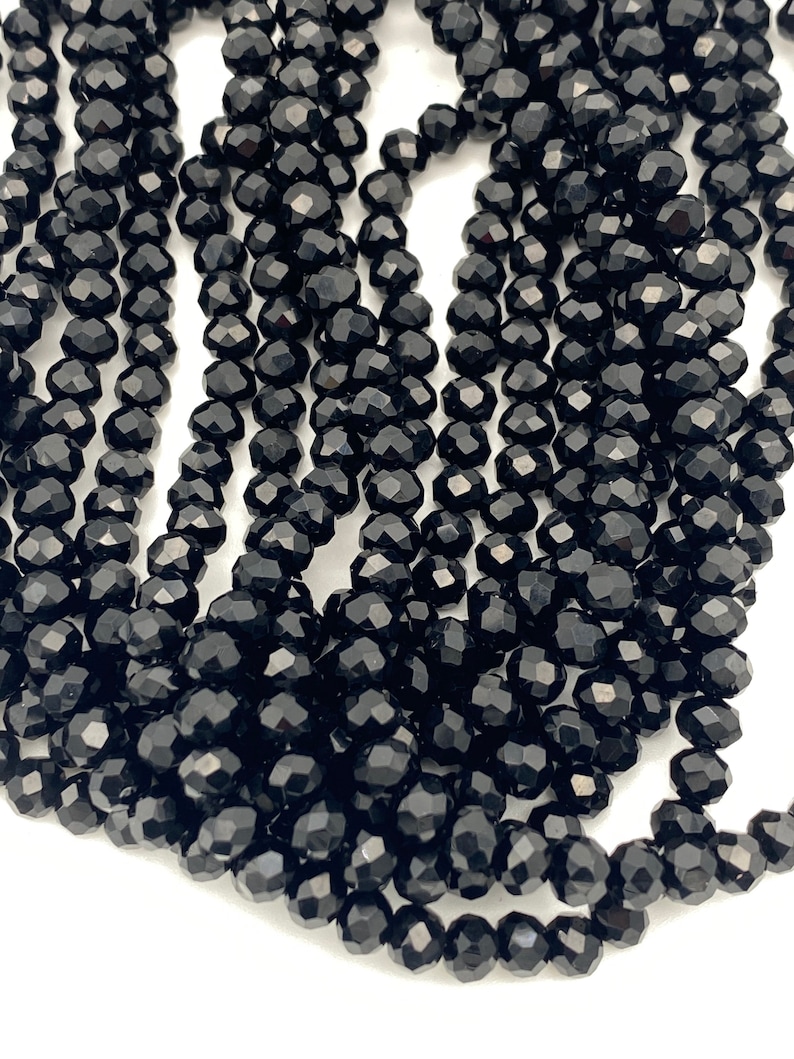 2mm, 4mm, 6mm 8mm Black glass beads, faceted glass beads, bracelet beads, jewelry making beads, rondelle shaped beads imagem 2