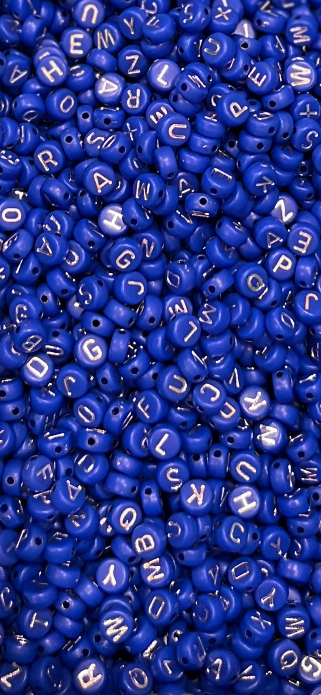 7mm Alphabet Beads, Royal Blue Silver Letter Beads for Kids, Word Beads Name Beads, Letter