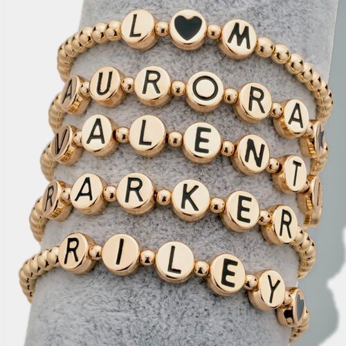 Gold Enamel Beads Black Letter Beads Alphabet Letters 8mm Etsy