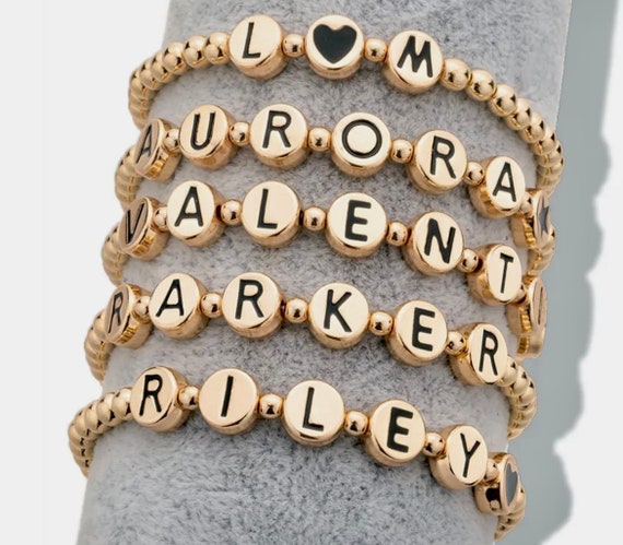 Gold enamel beads, black letter beads, alphabet letters, 8mm alphabet  beads, gold plated beads, initial beads, word beads, jewelry beads