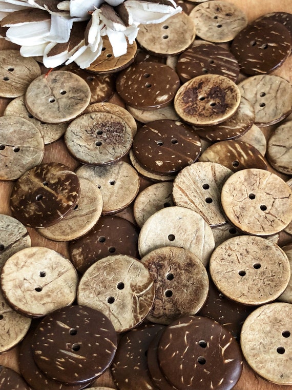 2 Hole Coconut Wood Buttons, 25mm Buttons, Sewing, Crafts, Round