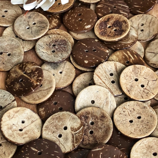 2 hole Coconut wood buttons, 25mm buttons, sewing, crafts, round wooden buttons, 10 buttons per pack, many sizes available