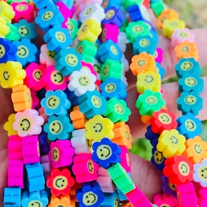 10mm polymer clay beads, Bright smiley face beads, beads for kids, craft beads, jewelry making beads, smiley face