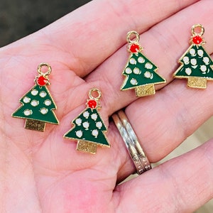 Enamel Christmas tree charms, charm bracelets, jewelry charms, bracelet charms, Christmas charms, stretchy bracelets