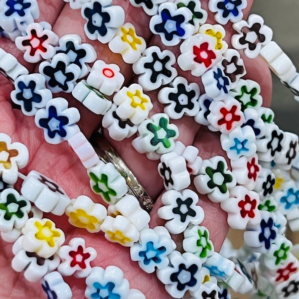 8mm handmade millefiori glass beads, daisy  beads, patterned beads floral beads bracelet beads approximately 56 beads per strand