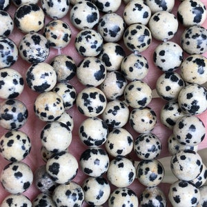4 mm, 6 mm, 8 mm Perles de pierres précieuses en jaspe dalmatien, perles de jaspe, perles pour bijoux, perles en macramé, perles de 8 mm, 1 rang par paquet