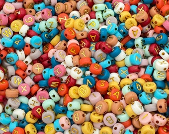 7mm acrylic alphabet letters beads, Fall colors with gold letters, letter beads, acrylic beads, personalized beads