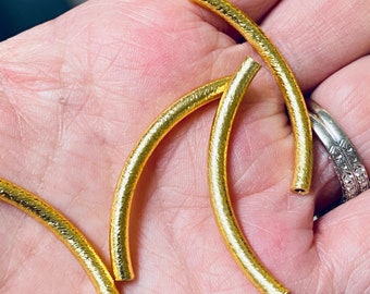 32mm Brushed gold tube beads, curved tube beads, bracelet tubes, gold plated tube beads, jewelry beads, 5 tubes per pack