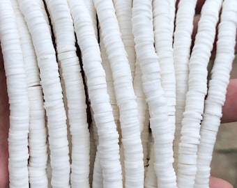 4mm, 6mm, 8mm Heishi white polymer clay disc beads, vinyl disk beads, bracelet beads, craft beads, jewelry beads, 1 strand per pack