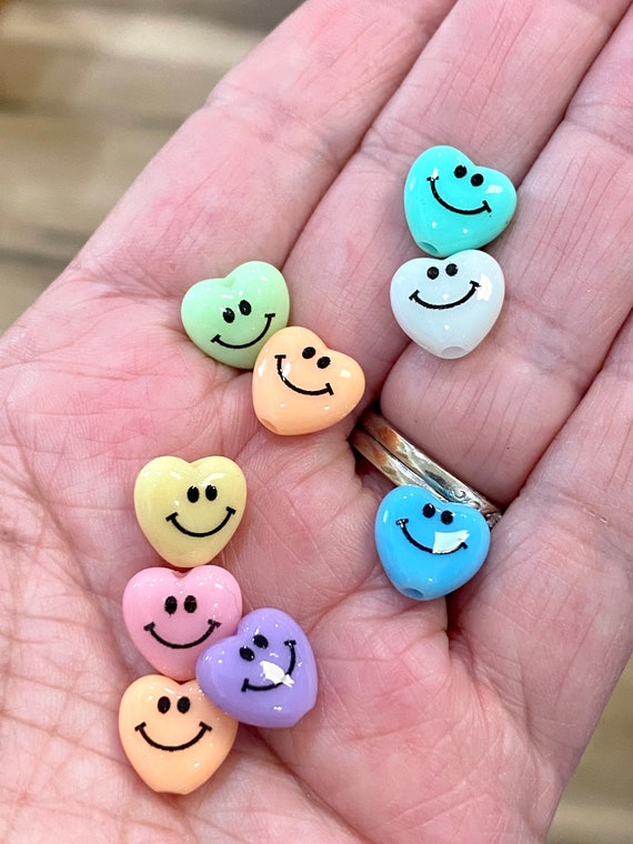 10mm Acrylic Heart Smiley Face Beads, High Quality Beads, Focal Beads,  Beads for Kids, Smiley Face Beads, Heart Shaped Beads 