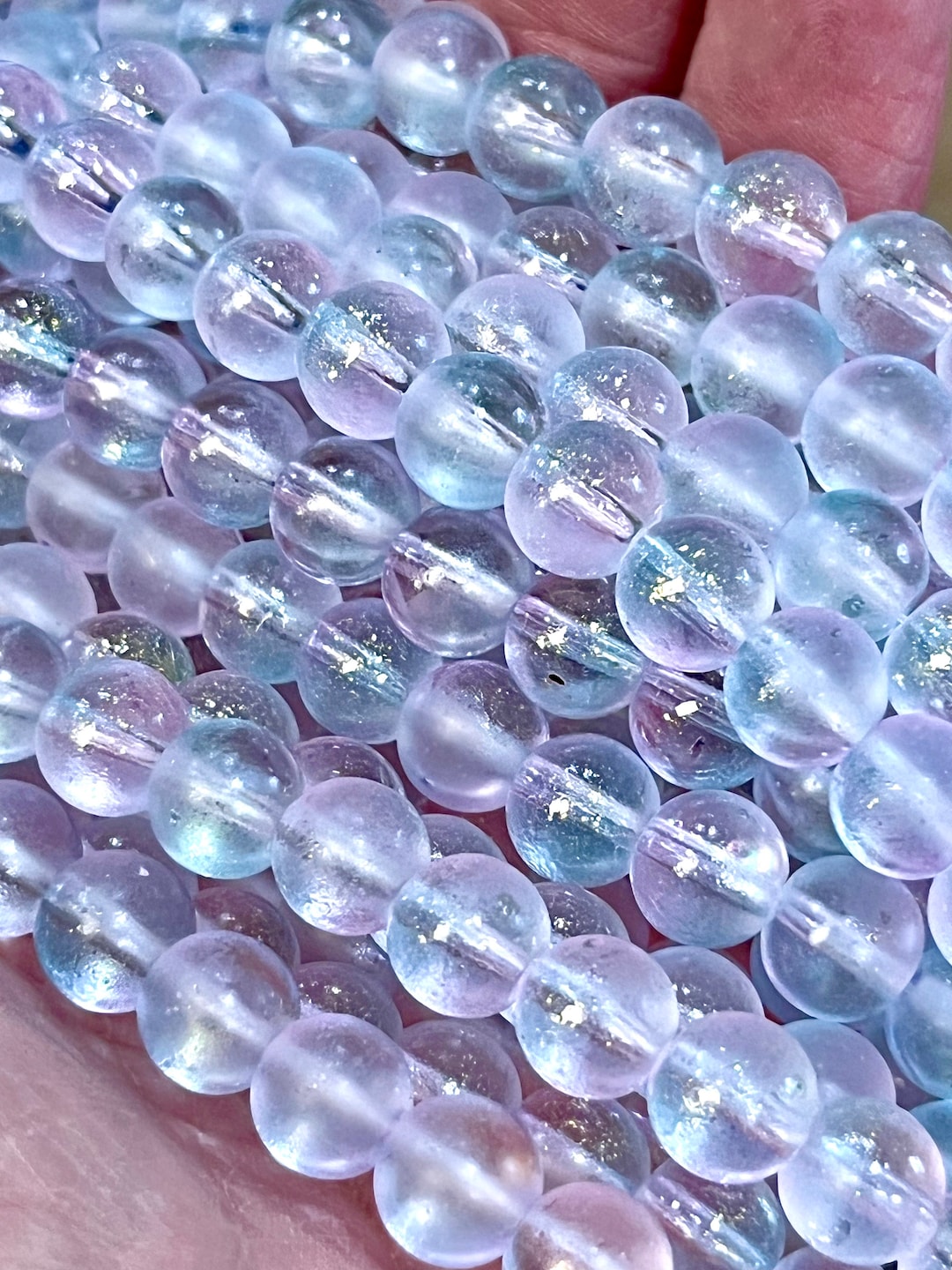 8mm Frosted Gold Foil Beads, Two Tone Beads, Unique Beads, Glass