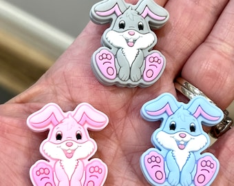 Rabbit silicone beads, food grade silicone beads, beads for kids, lanyard beads, Easter beads, rabbit beads, bunny rabbit beads, silicone