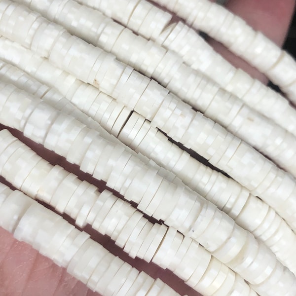 4mm, 6mm, 8mm vinyl heishi beads Lace Dot African vinyl beads jewelry making beads white vinyl beads 350-400 beads per strand