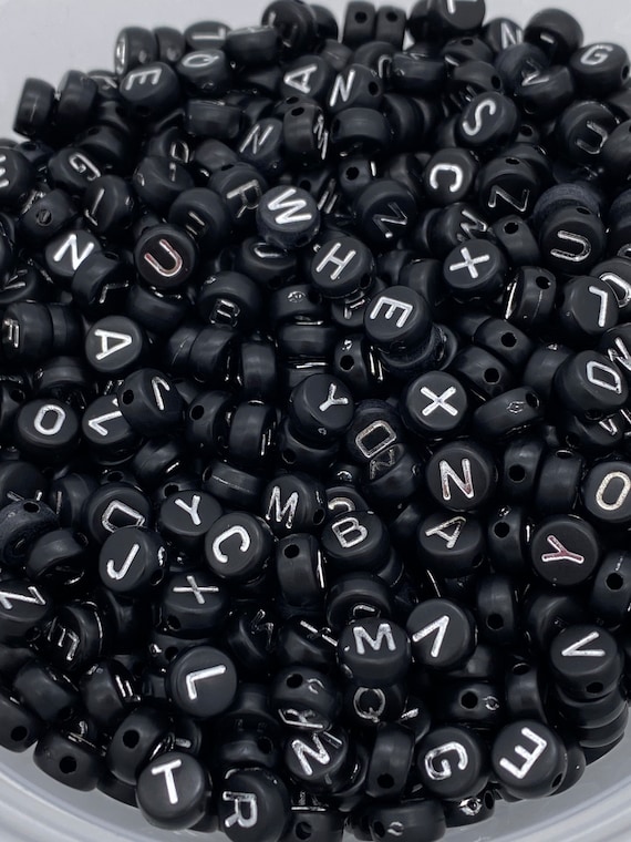 100-pc Alphabet Beads, Cube 7mm, Black text