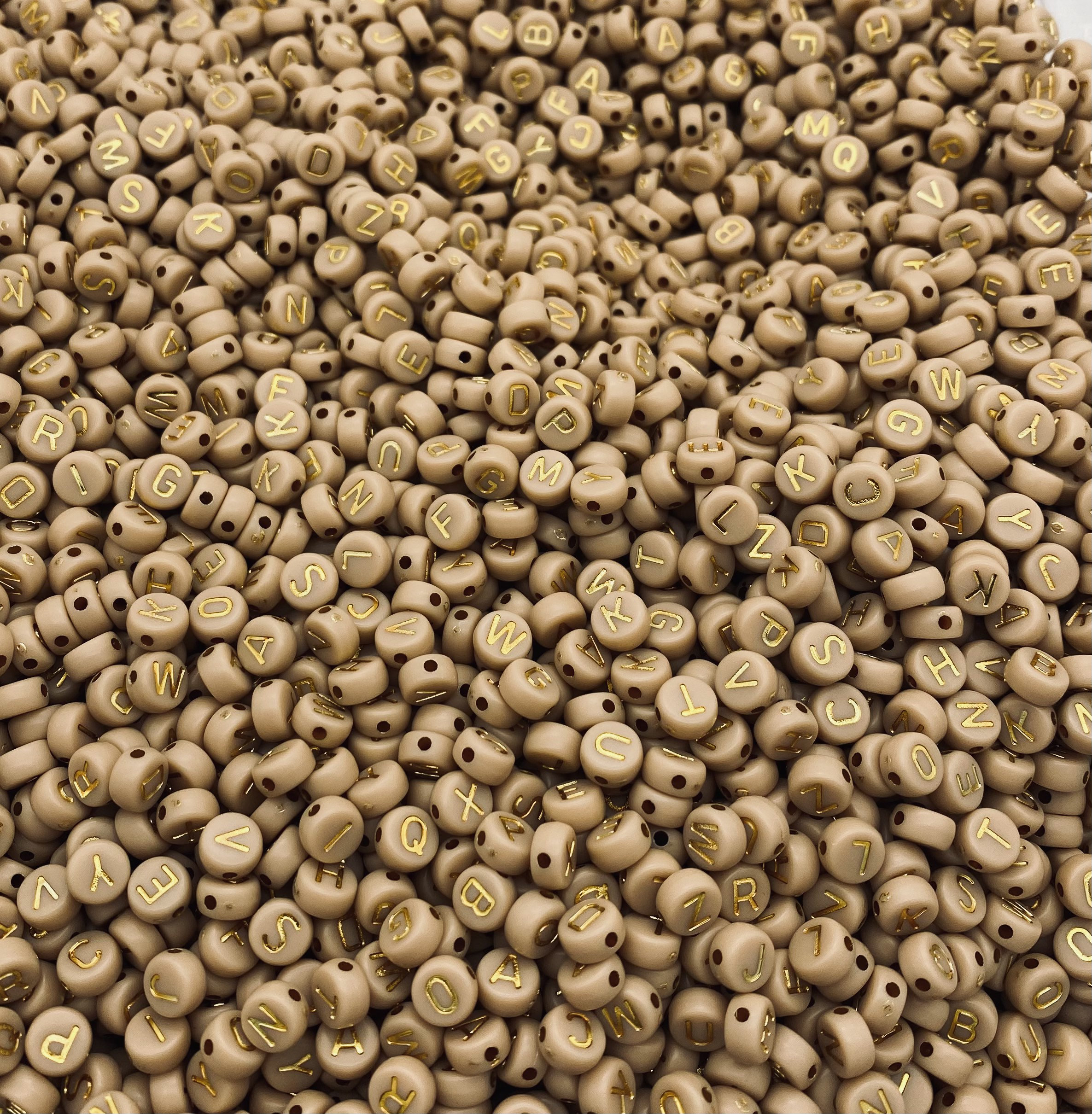 7mm Alphabet Beads Acrylic Letters Tan With Gold Letters - Etsy