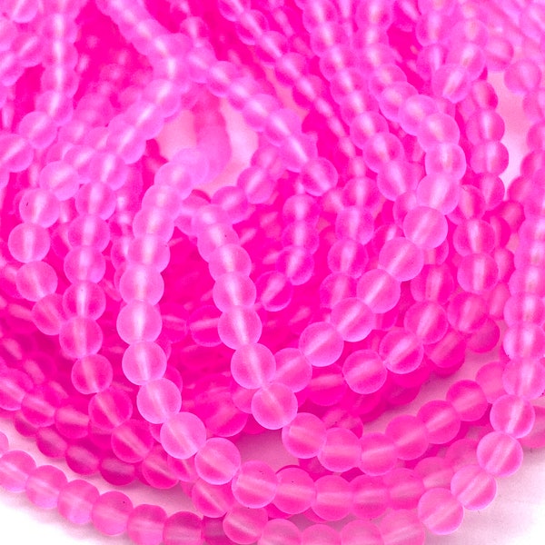 4mm, 6mm, 8mm frosted glass pink beads, jewelry making beads, pink frosted beads, glass beads, boho style beads, bracelet beads