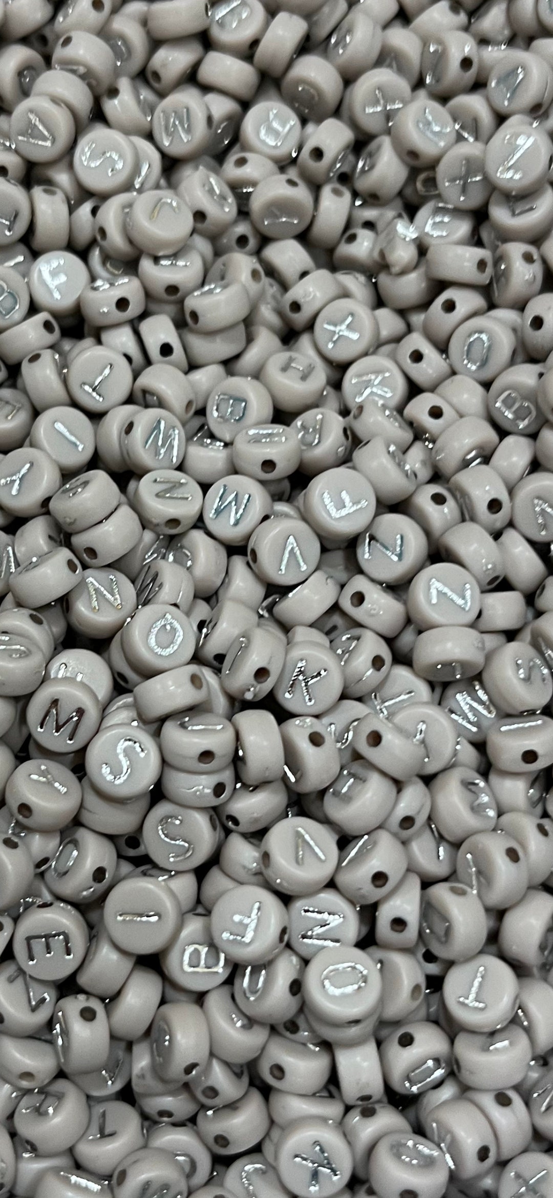 7mm Alphabet Beads, Gray With Silver Letters Beads for Kids, Word Beads ...