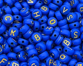 Bright Blue Letter Beads for Jewelry Making Blue Alphabet 