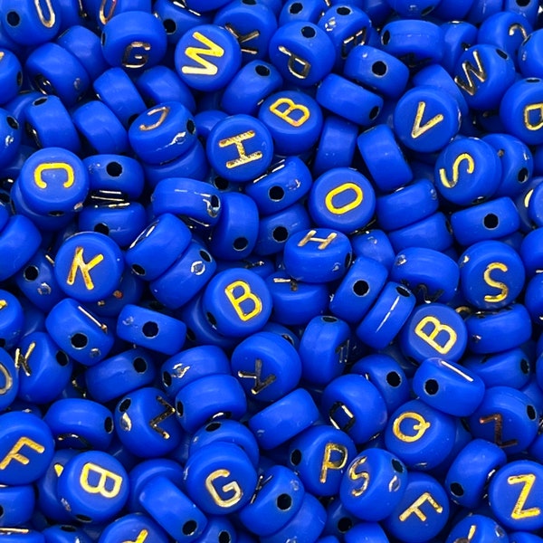 7mm acrylic alphabet beads, Royal blue, letter beads, word beads, Royal blue alphabet beads, jewelry beads, bracelet beads
