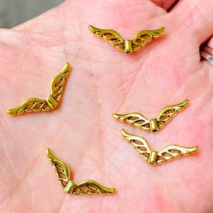 Angel wing beads, Jewelry beads wing shaped beads gold angel wing beads Tibetan style beads 10 beads per pack