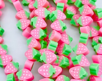 10mm polymer clay beads, strawberry shaped beads, pink strawberry beads, jewelry making beads approximately 40 beads per pack