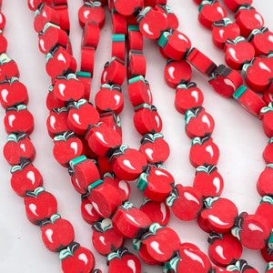 10mm polymer clay beads, apple beads, apple shaped beads, red apples, teacher jewelry, jewelry beads, bracelet beads