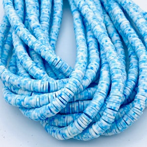 4mm & 6mm, 8mmvinyl heishi beads Sky blue dot African vinyl beads choker beads bracelet beads jewelry making beads 350-400 beads per strand