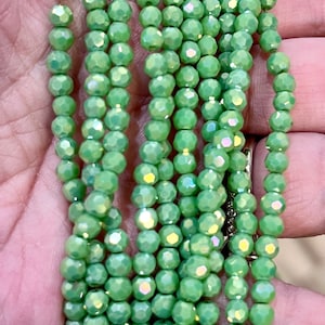 4mm electroplated glass beads, round faceted beads, sage green color, wrap bracelet beads, seed beads, jewelry making beads, green beads