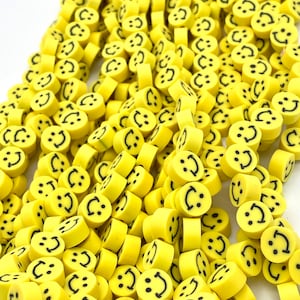 10mm smiley face beads, yellow smiley face, polymer clay beads jewelry making beads bracelet beads approximately 40 beads per strand