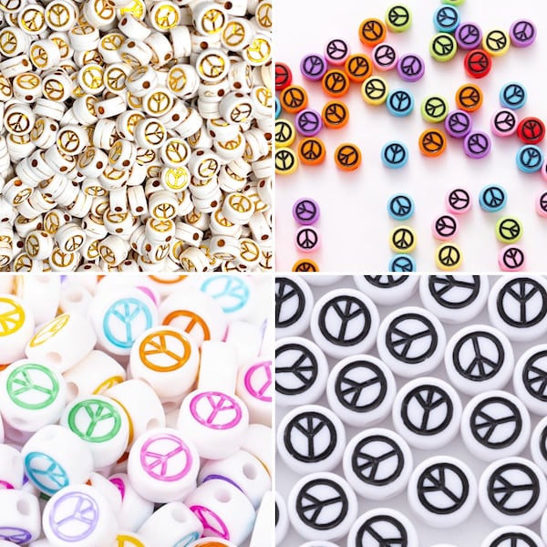 7mm acrylic peace sign beads, bracelet beads, beads for kids, peace sign, jewelry making beads, 50 beads per pack