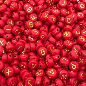 7mm acrylic alphabet beads, Dark red, letter beads, word beads, jewelry beads, bracelet beads, fall beads, initial beads, red beads