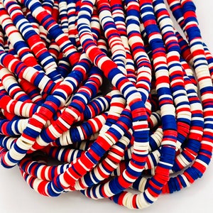 6mm Vinyl Heishi, Red Blue, Polymer Clay Beads, Heishi Bracelet Beads,  Mixed Beads, Disc Shaped Beads, Beads for Kids, Jewelry Beads 