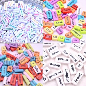 Word beads, bracelet beads jewelry making beads rainbow beads cute beads 20 beads per pack