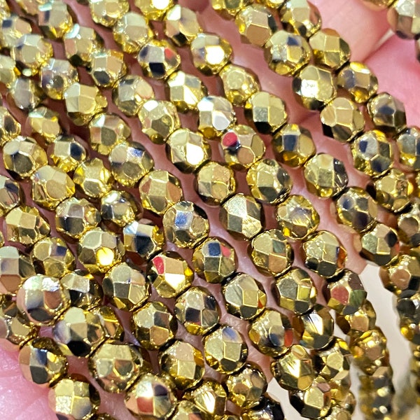 4mm fire polished Czech Republic beads, faceted beads, seed beads, gold spacer beads, jewelry making beads, bracelet beads