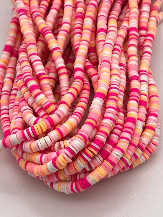 Polymer Clay Beads Rainbow Disc Beads Clay Disc Heishi Beads Rainbow Disc Beads 6mm Vinyl Heishi Beads, Pink  Peaches Polymer Clay Beads