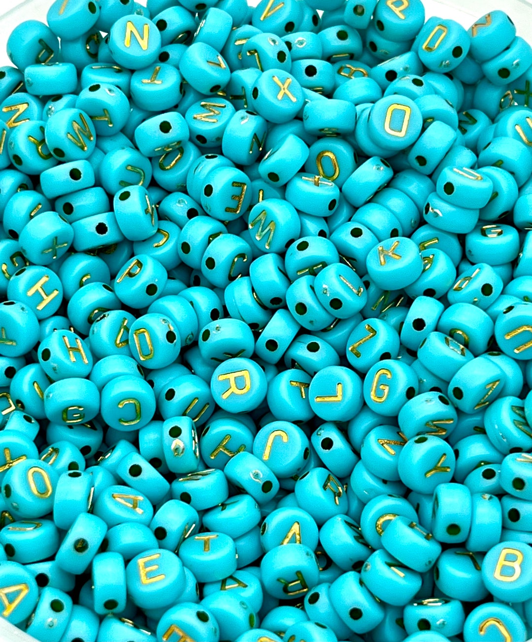 7mm Acrylic Alphabet Beads, Turquoise Gold Letters, Word Beads, Jewelry ...