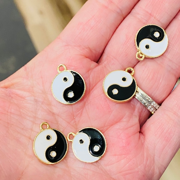 Enamel yin yang charms, bracelet charms, charms and pendants, charm bracelets, jewelry charms, yin yang