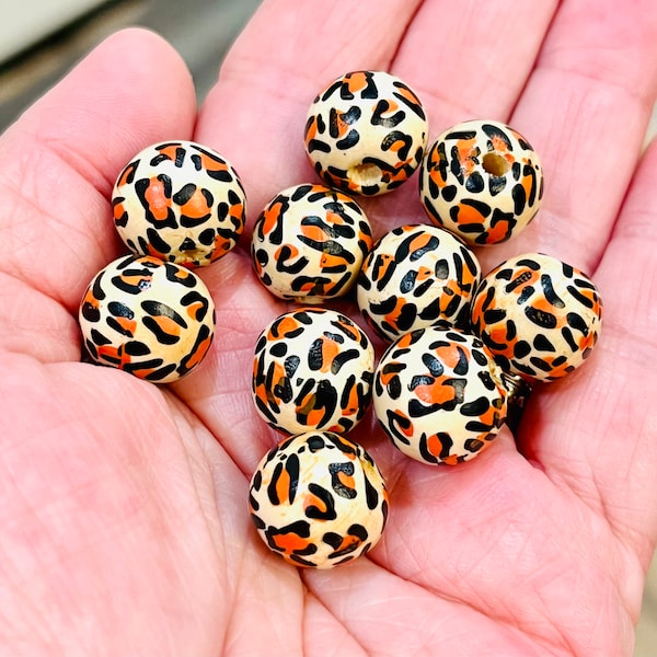 13mm Wood leopard print beads, wood beads, focal beads, jewelry making beads, bracelet beads, leopard print beads, animal print beads