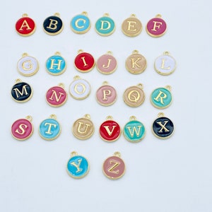 14mm Enamel charms, double sided initial charms, bracelet charms, charm bracelets, enamel initial charms, 1 set of 26 letters per pack