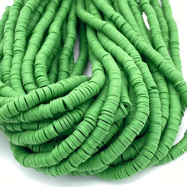 6mm vinyl Heishi beads Kelly Green polymer clay beads jewelry beads bracelet beads stretchy bracelets